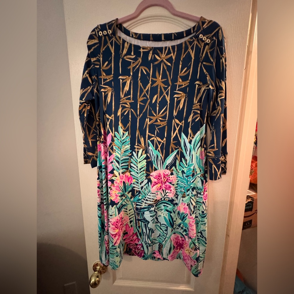 Lilly Pulitzer Navy and Gold Bamboo Print Dress